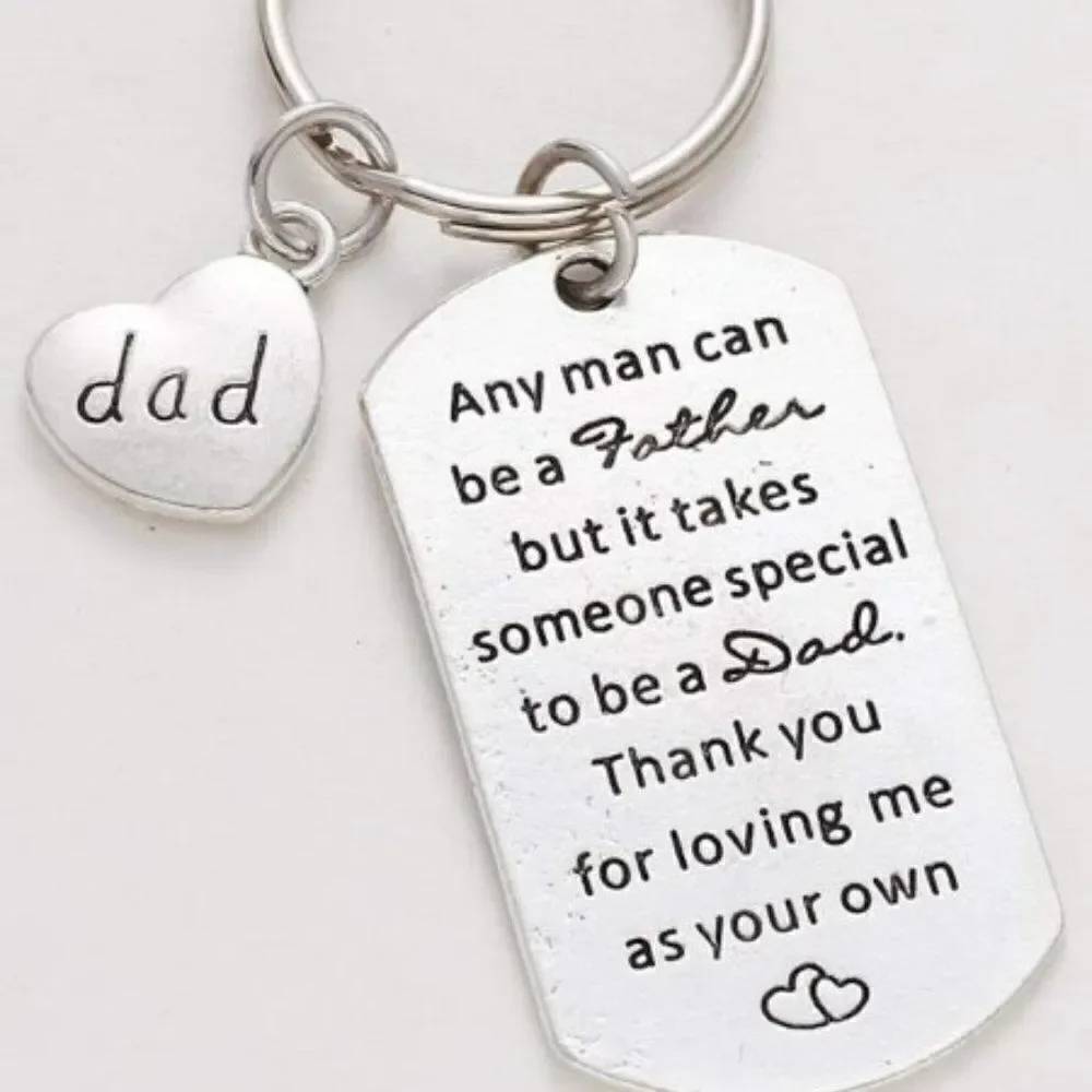 SILVER STAINLESS STEEL ADORING FATHER SLOGAN KEYCHAIN